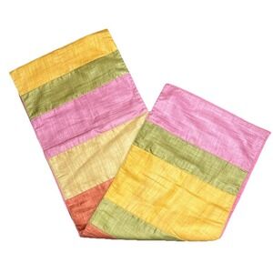 Crate & Barrel Silk Table Runner Marimba Color Block 14 X 90 Pink Green Gold